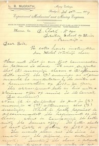 Document - SANDHURST SCHOOL OF MINES COLLECTION: LETTER FROM L B MCGRATH, 20/02/1907