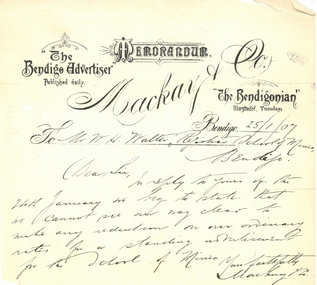 Document - SANDHURST SCHOOL OF MINES COLLECTION: MEMO FROM THE BENDIGO ADVERTISER