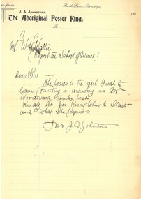 Document - SANDHURST SCHOOL OF MINES COLLECTION:  LETTER FROM J.A. JOHNSTONE , THE ABORIGINAL POSTER  KING