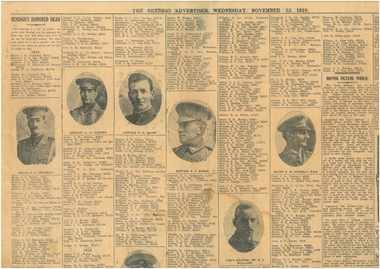 Newspaper - WORLD WAR 1914 - 1918 - BENDIGO & DISTRICT CASUALTY LIST. KIA - 854