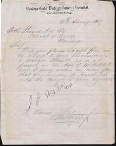 Document - SANDHURST SCHOOL OF MINES COLLECTION:  LETTER  FROM BENDIGO GOLD DISTRICT GENERAL HOSPITAL INC