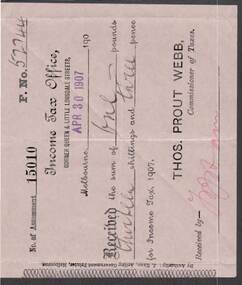 Document - KELLY AND ALLSOP COLLECTION: RECEIPT, 03/04/1907
