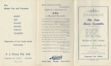 Document - THE NEW MUSIC ENSEMBLE, MCGILLIVRAY HALL, BENDIGO, 4 Oct, 1961