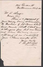 Document - KELLY AND ALLSOP COLLECTION: LETTER TO MR. A. ALLSOP, 27/08/1900