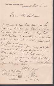 Document - KELLY AND ALLSOP COLLECTION: LETTER TO MICHAEL, 12/03/1903