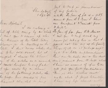 Document - KELLY AND ALLSOP COLLECTION: LETTER TO MICHAEL, 01/04/1896