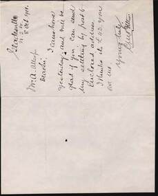 Document - KELLY AND ALLSOP COLLECTION: LETTER TO MR A. ALLSOP, 08/10/1901