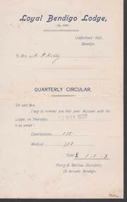 Document - KELLY AND ALLSOP COLLECTION: LOYAL BENDIGO LODGE QUARTERLY CIRCULAR, 27/05/1926