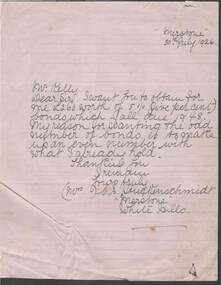 Document - KELLY AND ALLSOP COLLECTION: LETTER FROM MRS C. STUCKENSCHMIDT, 30/07/1926