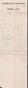 Document - KELLY AND ALLSOP COLLECTION: BENDIGO STOCK EXCHANGE PRICE LIST, 04/11/1908