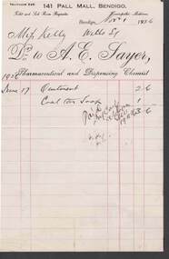 Document - KELLY AND ALLSOP COLLECTION: A. E. SAYER, CHEMIST ACCOUNT, 01/11/1926