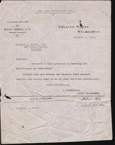 Document - KELLY AND ALLSOP COLLECTION: THE ZINC CORPORATION LTD. SHARE NOTE, 02/10/1926