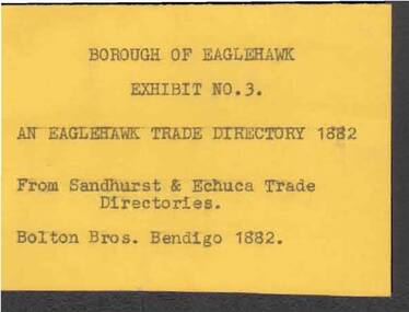 Document - KELLY AND ALLSOP COLLECTION: BOROUGH OF EAGLEHAWK EXHIBIT NO. 3 TICKET