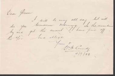 Document - KELLY AND ALLSOP COLLECTION: NOTE, 04/07/1899