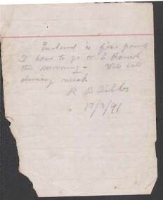 Document - KELLY AND ALLSOP COLLECTION: NOTE, 17/02/1891