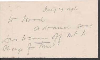 Document - KELLY AND ALLSOP COLLECTION: W WOOD, 29/07/1896