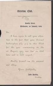Document - KELLY AND ALLSOP COLLECTION: VICTORIA CLUB, 01/01/1904
