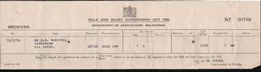 Document - W. BABIDGE COLLECTION: LICENCE FOR DAIRY FARM
