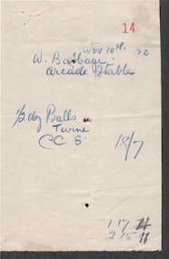 Document - W. BABIDGE COLLECTION: ARCADE STABLE DOCKET