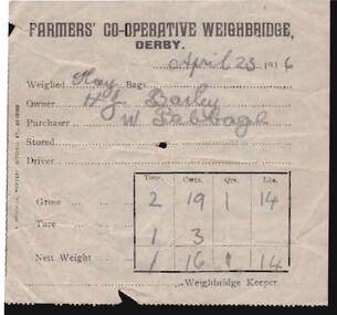 Document - W. BABIDGE COLLECTION: FARMERS' CO-OPERATIVE WEIGHBRIDGE, DERBY