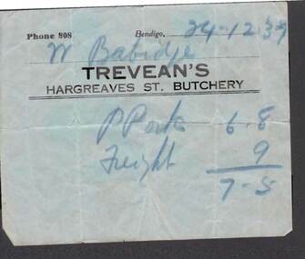Document - W. BABIDGE COLLECTION: TREVEAN'S HARGREAVES ST. BUTCHERY