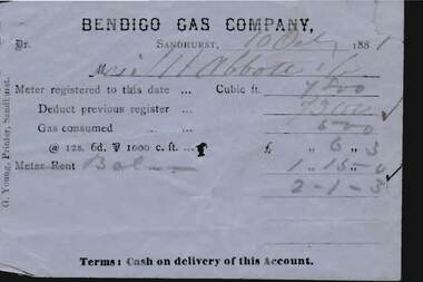 Document - W. BABIDGE COLLECTION: BENDIGO GAS COMPANY ACCOUNT