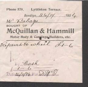 Document - W. BABIDGE COLLECTION: MCQUILAN & HAMMILL RECEIPT