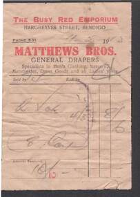 Document - W. BABIDGE COLLECTION: MATTHEWS BROS. RECEIPT