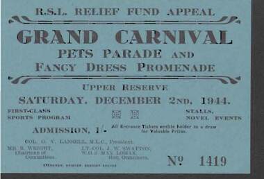 Document - W. BABIDGE COLLECTION: R.S.L RELIEF FUND APPEAL TICKET