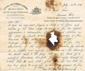 Document - JOSEPH DAVIES COLLECTION: LETTER OF APPRECIATION AND ADMIRATION, 30/07/1909