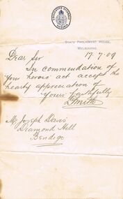 Document - JOSEPH DAVIES COLLECTION: LETTER OF COMMENDATION, 07/07/1909