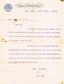Document - JOSEPH DAVIES COLLECTION: LETTER OF CONGRATULATIONS, 16/08/1909