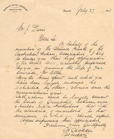 Document - JOSEPH DAVIES COLLECTION: LETTER OF CONGRATULATIONS, 22/07/1909