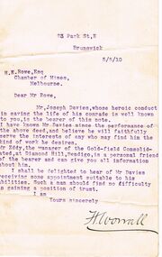 Document - JOSEPH DAVIES COLLECTION: REFERENCE FOR MR JOSEPH DAVIES, 05/025/1910