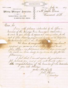 Document - JOSEPH DAVIES COLLECTION: LETTER TO MR JOSEPH DAVIS, 20/07/1909