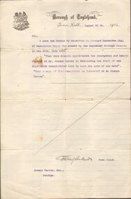 Document - JOSEPH DAVIES COLLECTION: LETTER FROM THE TOWN CLERK, 30/07/1909