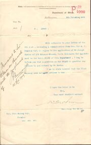 Document - JOSEPH DAVIES COLLECTION: LETTER FROM DEPARTMENT OF MINES, 08/11/1909
