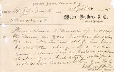 Document - THOMAS JAMES CONNELLY COLLECTION: MEMO DATED 23 SEPT 1871