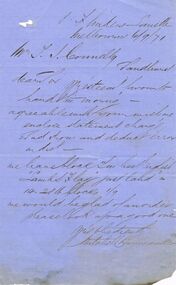 Document - THOMAS JAMES CONNELLY COLLECTION: MEMO DATED 6 SEPT 1871, 06/09/1871