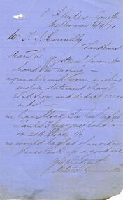 Document - THOMAS JAMES CONNELLY COLLECTION: MEMO DATED 6 SEPT 1871, 06/09/1871