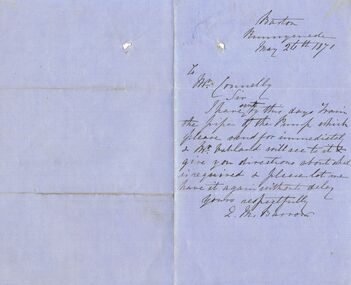 Document - THOMAS JAMES CONNELLY COLLECTION: MEMO DATED 26 MAY 1871, 26/05/1871