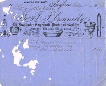 Document - THOMAS JAMES CONNELLY COLLECTION: INVOICE DATED 11 MAY 1871, 11/05/1891