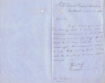 Document - THOMAS JAMES CONNELLY COLLECTION: LETTER DATED 28 MARCH 1871, 28/03/1871