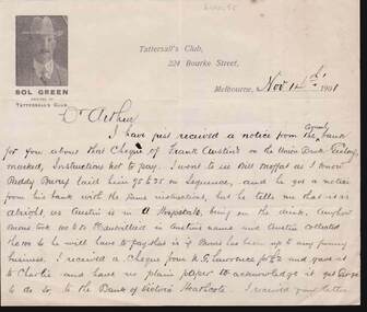 Document - KELLY AND ALLSOP COLLECTION: LETTER TO DR. ARTHUR FROM B.ALLSOP, 14/11/1901