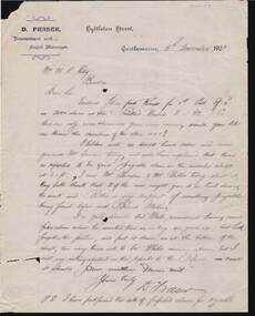 Document - KELLY AND ALLSOP COLLECTION: LETTER FROM D.FRASER TO M.P.KELLY, 16/11/1901