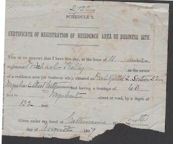 Document - KELLY AND ALLSOP COLLECTION: CERTIFICATE OF REGISTRATION OF RESIDENCE OR BUSINESS, 27/08/1907