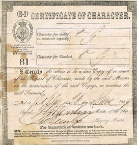 Document - CHARLES MILLER: MARINE CERTIFICATE OF CHARACTER