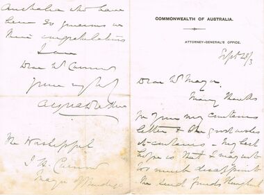 Document - LETTER ACKNOWLEDGING RECEIPT OF CONGRATULATIONS