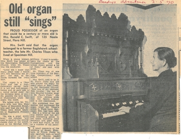 Newspaper - LYDIA CHANCELLOR COLLECTION: 'OLD ORGAN STILL SINGS.', 02/05/1970