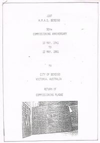 Document - 50TH COMMISSIONING ANNIVERSARY H. M. A. S. BENDIGO